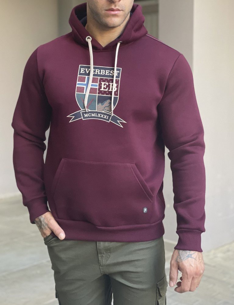 Everbest Ανδρικό Plus Size μπορντό φούτερ με κουκούλα 251009B φωτογραφία